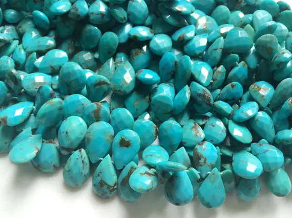 8x11mm - 9x12mm Arizona Turquoise Faceted Pear Beads, Natural Turquoise Briolettes, Turquoise For Jewelry (10pcs To 40pcs Options) - Aga68