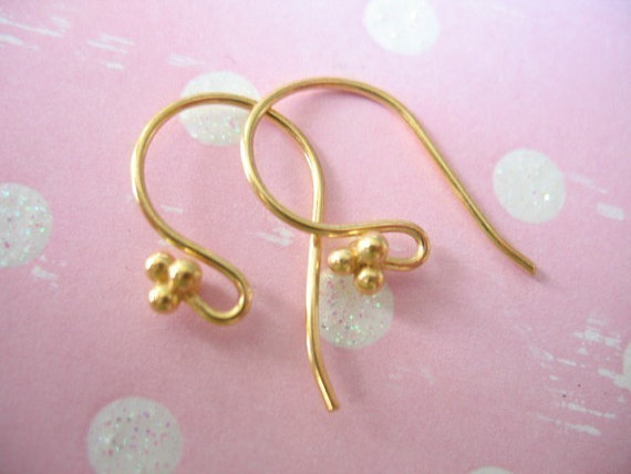 24k Gold Vermeil French Hook Earwires, Three Ball Detail, Diy Findings