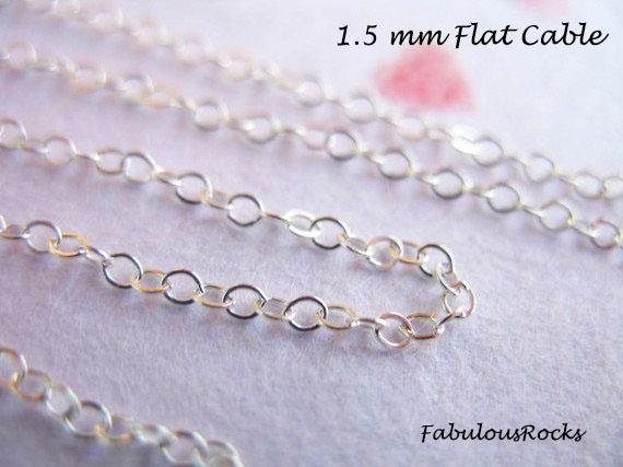 Sterling Silver Flat Cable Chain: 2x1.5mm Unfinished Jewelry Making Chain