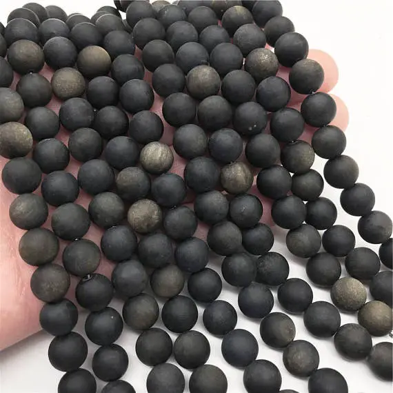 10mm Matte Gold Obsidian Beads, Round Gemstone Beads, Wholasela Beads