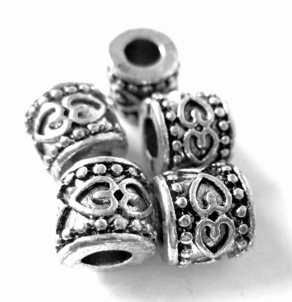 Large Hole Beads Antique Silver Textured Spacers Tibetan Style Rondelle Beads Hole 8mm X 9mm Qty 14