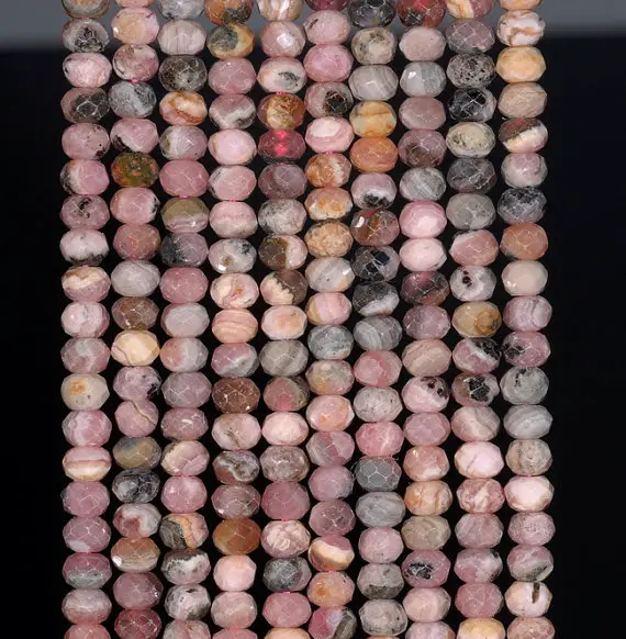 4x3mm Argentina Rhodochrosite Gemstone Pink Grade A Fine Faceted Rondelle Cut Loose Beads 15.5 Inch Full Strand (80002497-795)