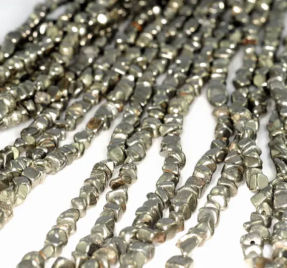 5-6mm Palazzo Iron Pyrite Gemstone Nugget Granule Pebble Chips Loose Beads 15.5 Inch Full Strand (90114705-138)