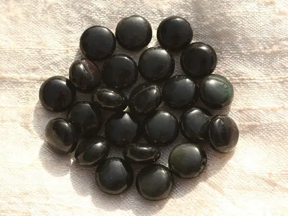 5pc - Perles De Pierre - Obsidienne Noire Et Arc En Ciel Palets 10mm -  4558550007261