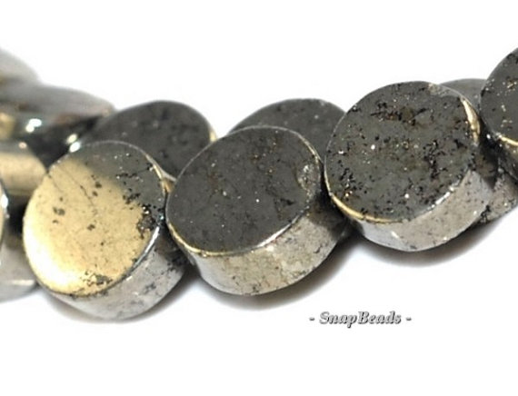 6mm Palazzo Pyrite Gemstone, Flat Round, Circle Button Coin 6mm Loose Beads 16 Inch Full Strand (90107071-417)