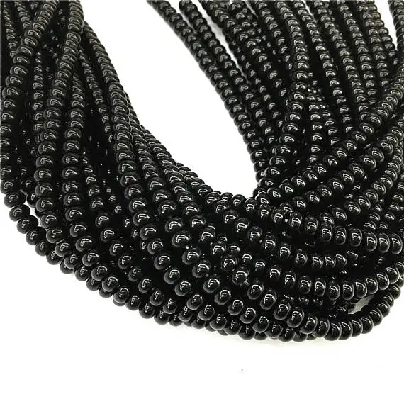 8x5mm Black Onyx Rondelle Beads , 15 Inch Strand,approx 75 Beads