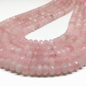 Shop Rose Quartz Rondelle Beads! 8x5mm Faceted Rose Quartz Rondelle Beads, Gemstone Beads,Wholesale Beads | Natural genuine rondelle Rose Quartz beads for beading and jewelry making.  #jewelry #beads #beadedjewelry #diyjewelry #jewelrymaking #beadstore #beading #affiliate #ad