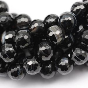 Shop Agate Faceted Beads! Black Stripe Agate Faceted Round Beads 4mm 6mm 8mm 10mm 12mm 15.5" Strand | Natural genuine faceted Agate beads for beading and jewelry making.  #jewelry #beads #beadedjewelry #diyjewelry #jewelrymaking #beadstore #beading #affiliate #ad