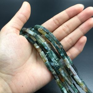 Shop Moss Agate Beads! Moss Agate Rectangle Beads Natural Agate Tube Beads Green Gemstone Tube Beads 4x14mm High Quality Jewelry Supplies bulk wholesale | Natural genuine beads Moss Agate beads for beading and jewelry making.  #jewelry #beads #beadedjewelry #diyjewelry #jewelrymaking #beadstore #beading #affiliate #ad