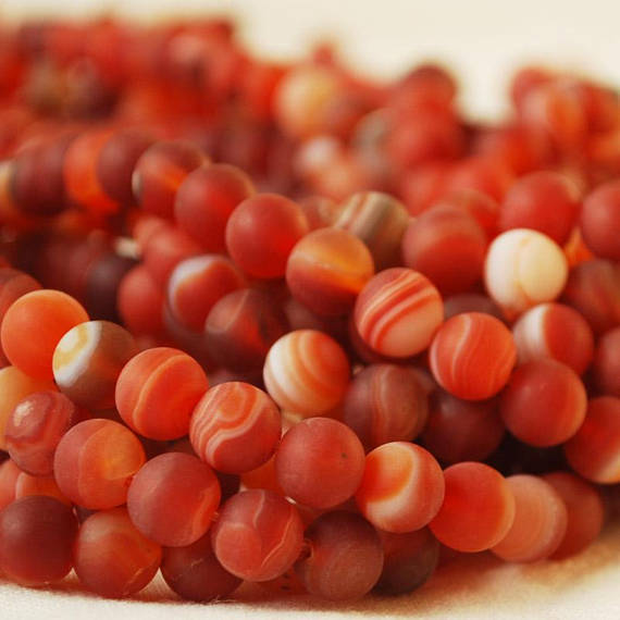Frosted Red Banded Agate Semi-precious Gemstone Round Beads - 4mm, 6mm, 8mm, 10mm Sizes - 15" Strand