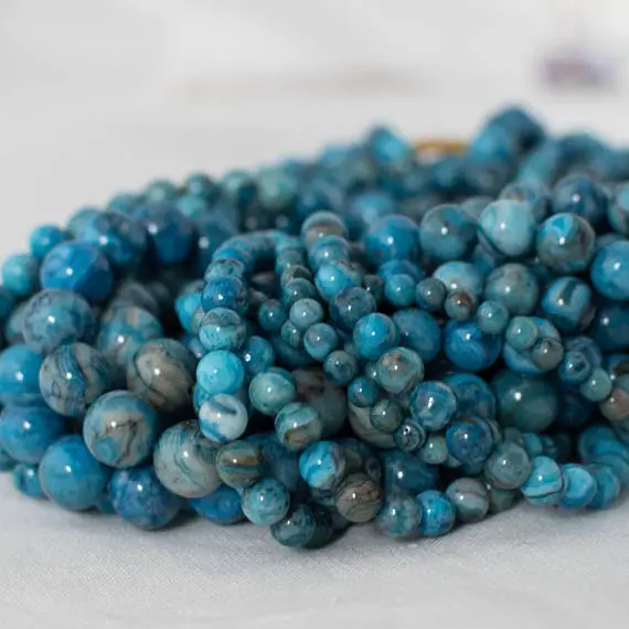 Blue Crazy Lace Agate (dyed) Semi-precious Gemstone Round Beads - 4mm, 6mm, 8mm, 10mm Sizes - 15" Strand