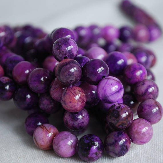 Purple Crazy Lace Agate (dyed) Semi-precious Gemstone Round Beads - 4mm, 6mm, 8mm, 10mm Sizes - 15" Strand