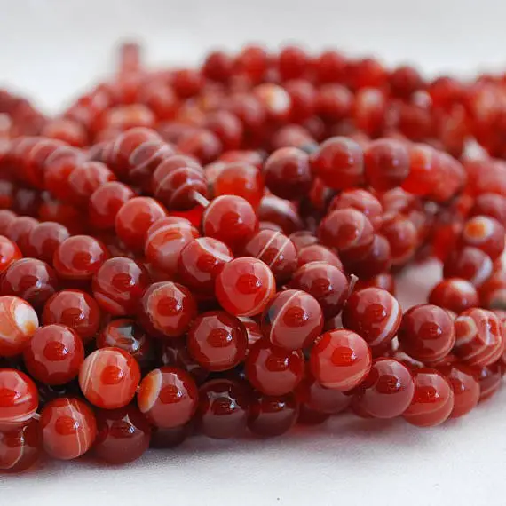Red Banded Agate Semi-precious Gemstone Round Beads - 4mm, 6mm, 8mm, 10mm, 12mm Sizes - 15" Strand