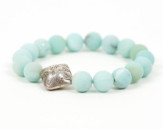 Amazonite Bracelet, Blue Gemstone Handmade Jewelry, Unique-gift-for-wife