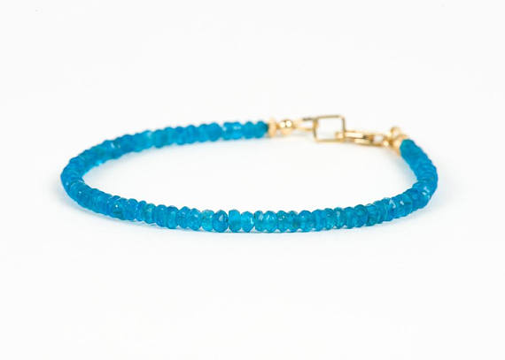 Apatite Bracelet, Neon Blue Apatite Natural Gemstone Delicate Bracelet - Handmade Gemstone Jewelry