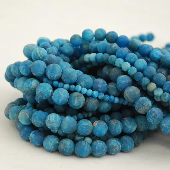 High Quality Grade A Natural Apatite (teal Blue) Semi-precious Gemstone Frosted / Matte Round Beads - 4mm, 6mm, 8mm, 10mm - 15" Strand