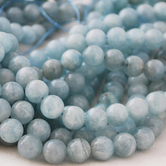 High Quality Grade A Natural Aquamarine Semi-precious Gemstone Round Beads - 4mm, 6mm, 8mm, 10mm Sizes - 15" Strand
