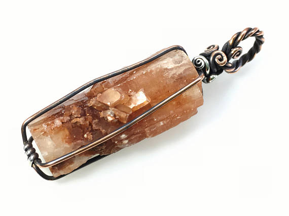 Aragonite Pendant: Raw Gemstone Healing Crystal Specimen Wire-wrapped With Hypoallergenic Nickel Free Copper & Sterling Silver Doodlepunkart