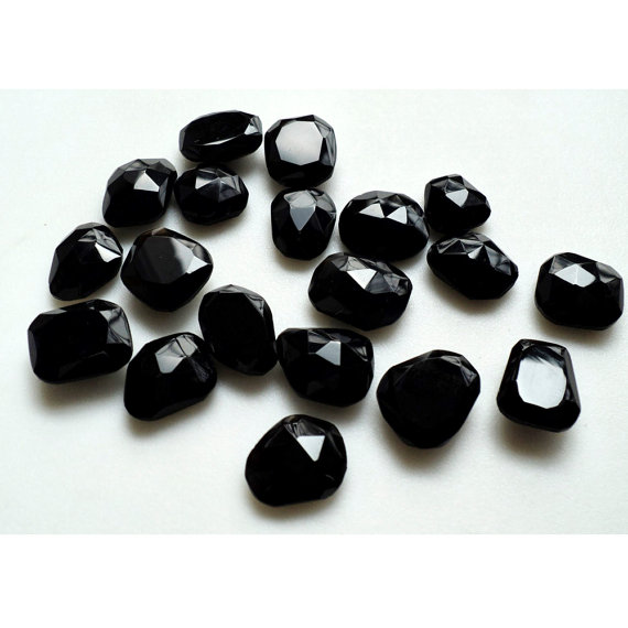 10x13mm To 13x15mm  Black Onyx Rosecut Cabochon, Black Onyx Faceted Flat Cabochons, Black Onyx For Jewelry (5pcs To 10pcs Options) - God1221