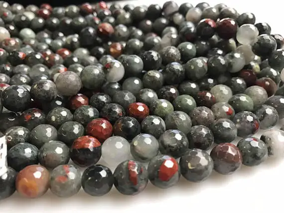 African Bloodstone Faceted Round Beads 6mm 8mm 10mm 15.5" Strand