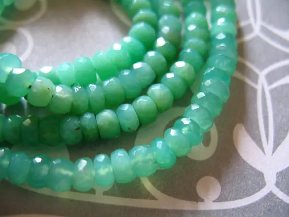 Chrysoprase Loose Gemstone Rondelle Roundels Beads / Half Strand, 6.5" Inch, Luxe Aaa, 4-4.5 Mm / Faceted Light Green Gems May Birthstone Tr