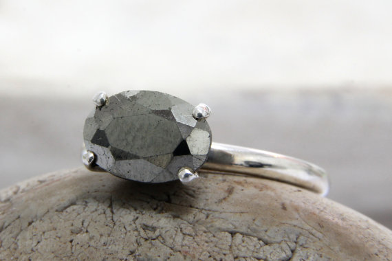 Delicate Stone Ring · Pyrite Ring · Silver Ring · Sterling Silver Stone Ring · Pyrite Jewelry · Grey Ring