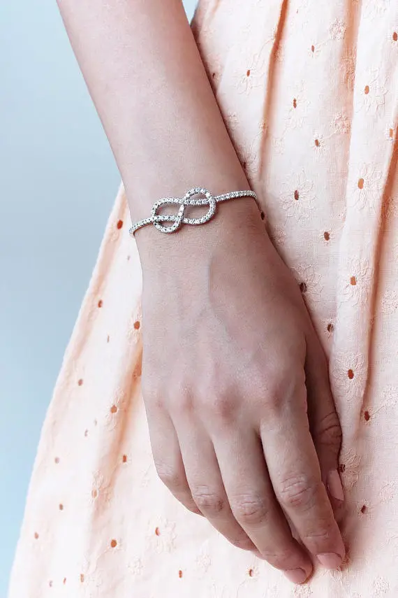 2 Carat Infinity Knot Diamond Cuff Bangle, Knot Bracelet 14k /18k Rose / Yellow / White Gold, Diamond Infinity Bracelet, Fashion Jewelry