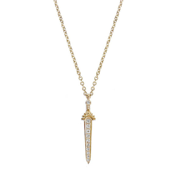Slay Dagger Sword Diamond Pendant Necklace, Unique Diamond Pendant Necklace, Dagger Gold Pendant, Dainty Diamond Necklace