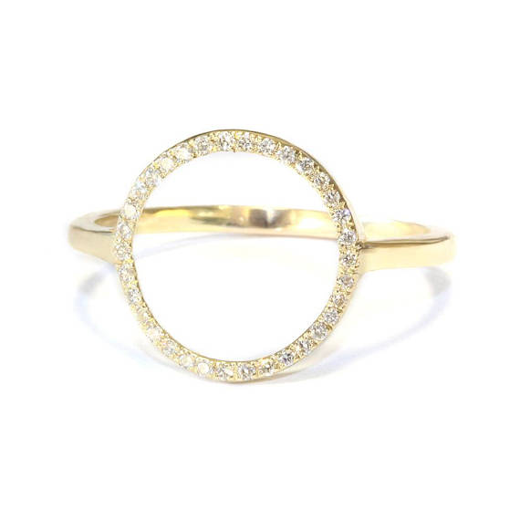 Circle Diamond Ring, Circle Of Life Diamond Ring, Circle Silhouette Round Gold Diamond Ring, Geometric Diamond Gold Ring, Diamonds Open Ring