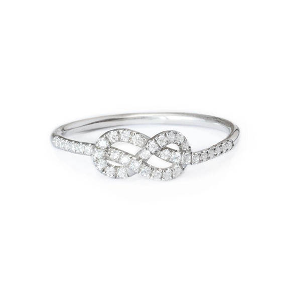 Infinity Knot Diamond Ring Mini, Figure 8 Knot Gold Ring, Celtic Knot Ring, Love Knot Diamond Wedding Band, 14k Rose Gold Rings For Women