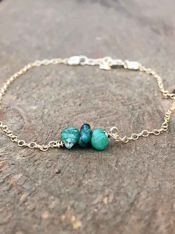 Dainty Emerald Birthstone Bracelet - May Birthstone Jewelry - Raw Emerald Bracelet - Emerald Jewelry - Gift For Her - May Birthday Gift