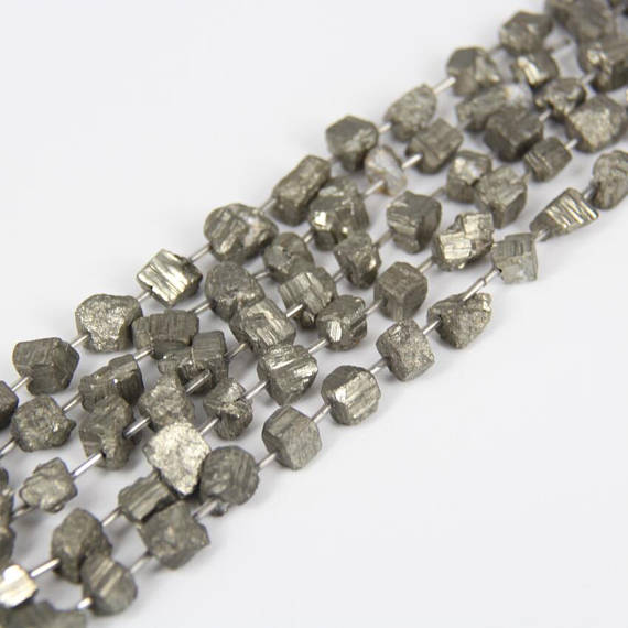 Full Strand Rock Rough Iron Pyrite Center Drilled Freeform Nugget Loose Beads For Bracelet,raw Iron Gemstones Cut Cube Shape Chips Pendants