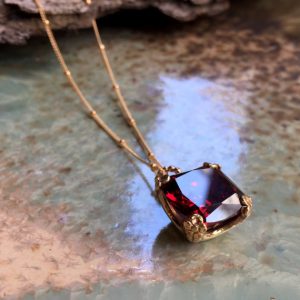 Shop Garnet Jewelry! Garnet necklace, cushion cut stone pendant, floral pendant, golden brass pendant, January birthstone, gold necklace – Hello spring NK2039 | Natural genuine Garnet jewelry. Buy crystal jewelry, handmade handcrafted artisan jewelry for women.  Unique handmade gift ideas. #jewelry #beadedjewelry #beadedjewelry #gift #shopping #handmadejewelry #fashion #style #product #jewelry #affiliate #ad