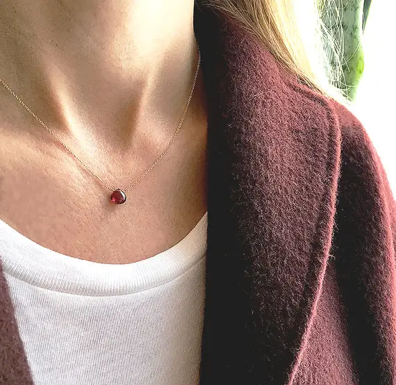 Garnet Necklace, Red Garnet, Gold Garnet Jewelry, January Birthstone Necklace, Dainty Necklace, 14k Gold Filled, Bridesmaid Gifts