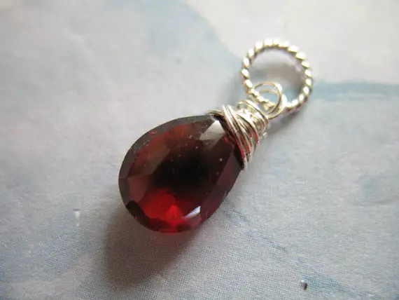 Garnet Pendant Charm, Smooth Cut Pear Dangle Drop, January Birthstone Wire Wrapped Jewelry Mom Mother Bridesmaid Grandma Friend Gift Gd12