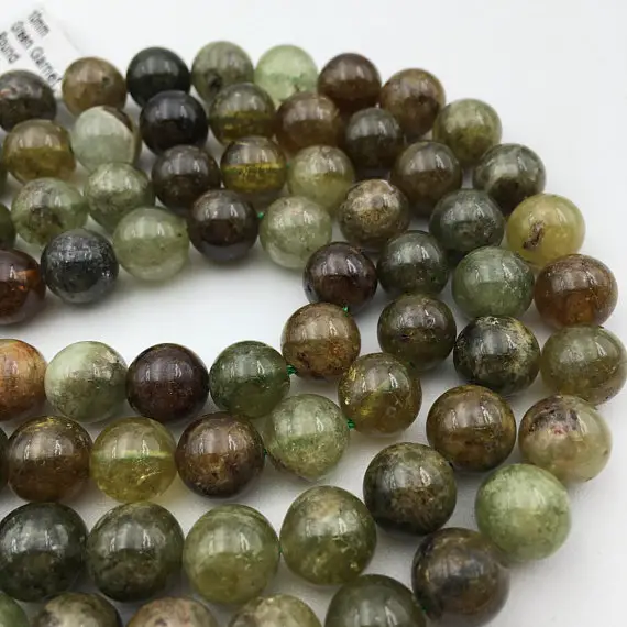 Natural Green Garnet Smooth Round Beads Size 6mm 8mm 10mm 12mm 15.5" Strand
