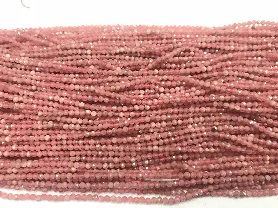 Genuine Faceted Rhodochrosite 2mm Round Cut Natural Pink Grade Aa Beads 15 Inch Jewelry Supply Bracelet Necklace Material Support