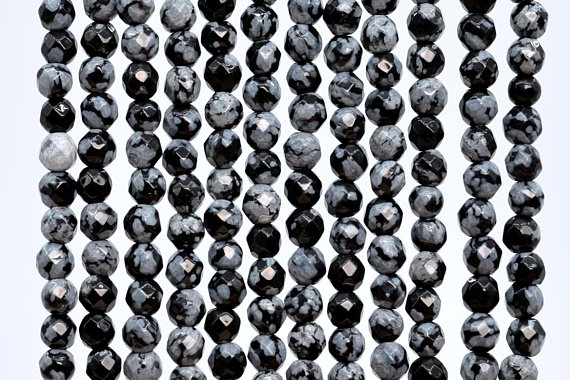 Genuine Natural Snowflake Obsidian Loose Beads Faceted Round Shape 4mm