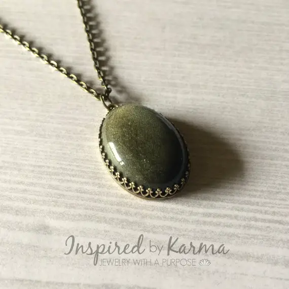 Gold Sheen Obsidian Necklace,golden Obsidian Necklace,obsidian Jewelry,natural Stone Pendant,chakra Necklace,oval Pendant,healing Necklace,