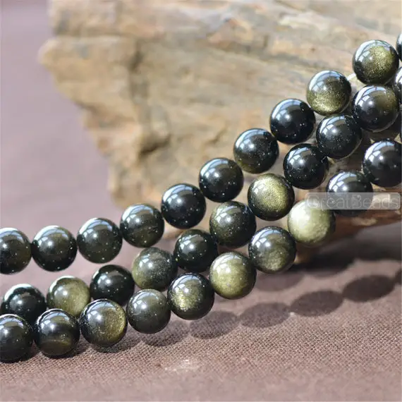 Grade A Natural Gold Obsidian Beads Not Dyed 4mm-20mm Smooth Polished Round 15 Inch Strand Ob12