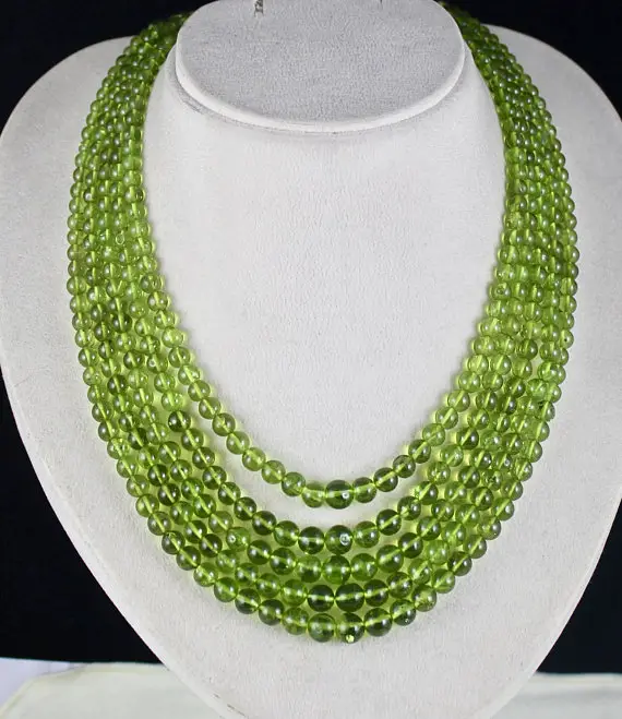 Natural Peridot Beads Round 5 L 811 Ct Semi Precious Gemstone Fashion Necklace