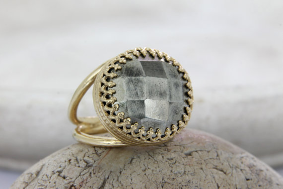 Grey Pyrite Ring · 14k Gold Ring · Solid Gold Ring · Natural Gemstone Ring · Statement Ring · Customize Rings