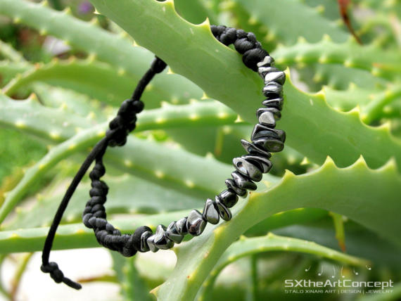 Hematite Bracelet, Braided Cuff, Unisex Wristband, Emf Protection Stone, Base Chakra, Gift For Him, For Her, Men Jewelry, Crystal Jewellery