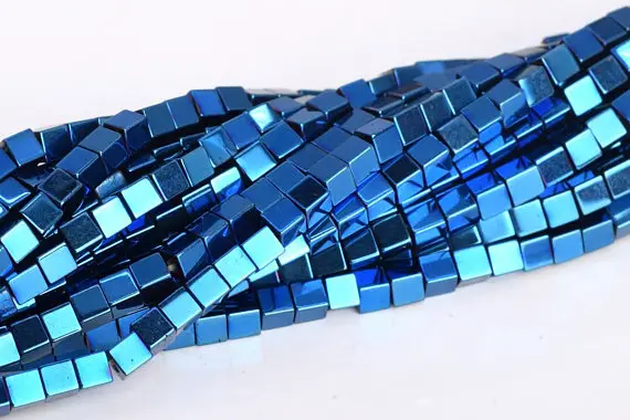 2mm Blue Hematite Beads Cube Grade Aaa Natural Gemstone Full Strand Loose Beads 15.5" Bulk Lot 1,3,5,10 And 50 (104798-1308)