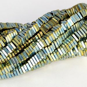 Shop Hematite Bead Shapes! 3x1MM Green Hematite Beads Square Slice Grade AAA Gemstone Full Strand Loose Beads 16" BULK LOT 1,3,5,10,50 (104904-1321) | Natural genuine other-shape Hematite beads for beading and jewelry making.  #jewelry #beads #beadedjewelry #diyjewelry #jewelrymaking #beadstore #beading #affiliate #ad