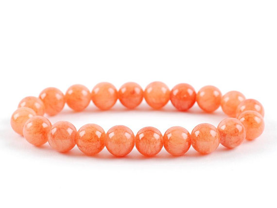 Dark Orange Jadeite Bracelet, Orange Jade Bracelet 8mm, Jade Crystal, Bracelets, Metaphysical Crystals, Wedding Favors, Gifts, Crystals, Gem