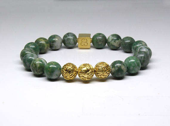 Men's Jade Bracelet, Qinghai Green Jade And 22k Gold Beads Bracelet, Bracelet For Man, Man's Bracelet, Bead Bracelet Man, Beaded Bracelet