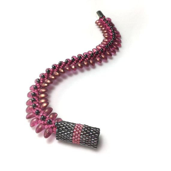 Pink Candy Kumihimo Bracelet Kit With Lily Petal Bead Edges, Central Ridge, And Nylon Ribbon