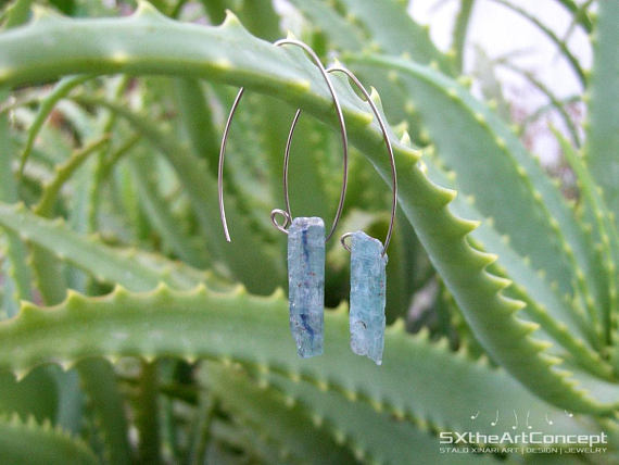 Ocean Blue Kyanite Shard Earrings, Minimal Dangle Earthy Jewelry, Crystal Healing, Boho Chic, Yoga Gift, For Her, Women Jewellery