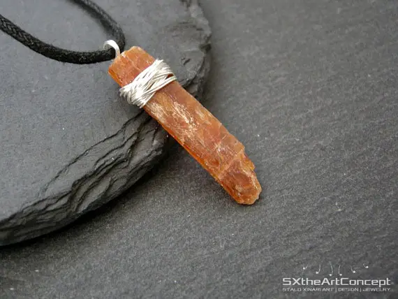 Orange Kyanite Pendant, Unisex Amulet Necklace, Supportive Gemstone, Sacral Chakra Stone, Gift For Him Or Her, Men Jewelry